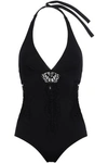 I.D. SARRIERI LACE-TRIMMED HALTERNECK SWIMSUIT,3074457345620283257