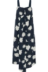 VINCE VINCE. WOMAN DRAPED FLORAL-PRINT SILK CREPE DE CHINE MIDI DRESS STORM BLUE,3074457345620143285