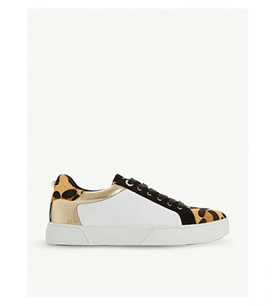 Dune Ellenie Leopard-detail Leather Trainers In White-leather