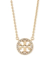 Tory Burch Delicate Crystal Logo Pendant Necklace In Rose Gold