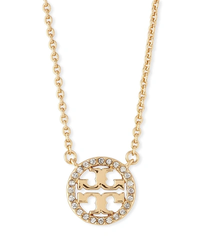 Tory Burch Delicate Crystal Logo Pendant Necklace In Gold