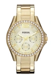 FOSSIL 'RILEY' ROUND CRYSTAL BEZEL BRACELET WATCH, 38MM,ES3203