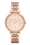 Fossil Women's Jacqueline Rose Gold-tone Stainless Steel Bracelet Watch 36mm Es3546 In Rose Gold