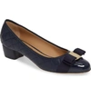 Ferragamo Women's Vara Quilted Leather Block Heel Pumps In Blue