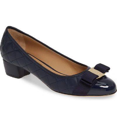 Ferragamo Women's Vara Quilted Leather Block Heel Pumps In Blue