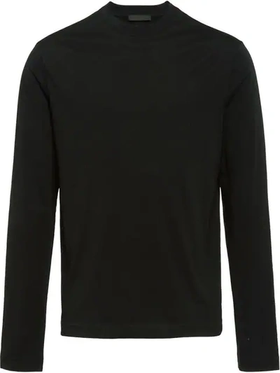 Prada Embroidered Logo Long-sleeve T-shirt In Black
