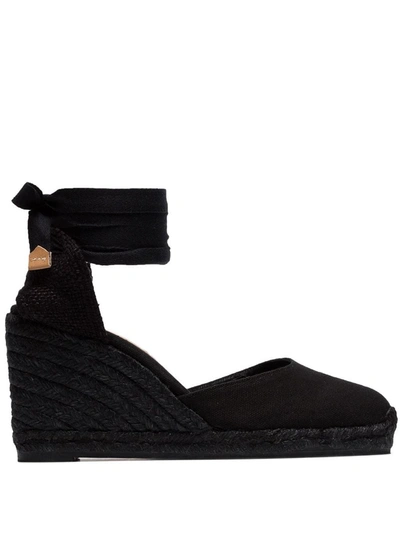 Castaã±er Black Carina 80 Ankle Tie Wedge Sandals