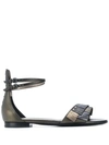 Bottega Veneta Antique Napa Fringe Flat Sandals In Brown