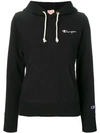 Champion Reverse Weave Script Chest Logo Hoodie In Black Nbk