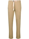 WHITE SAND BELTED SLIM-FIT TROUSERS