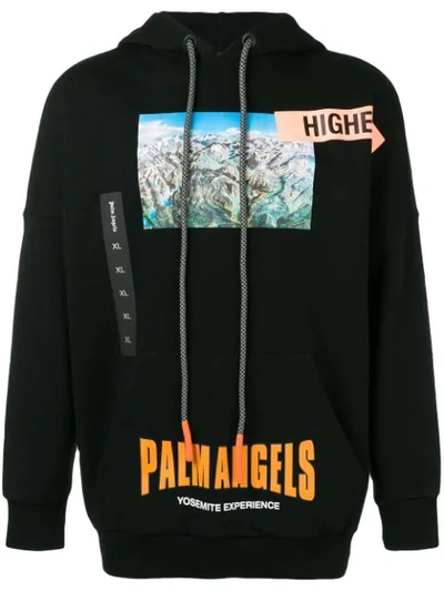 Palm Angels Printed Cotton Jersey Sweatshirt Hoodie In Black