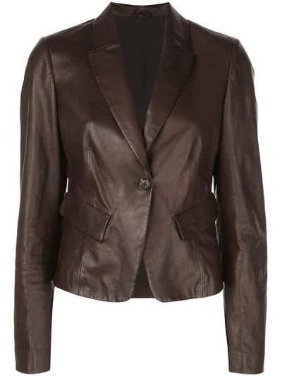 Brunello Cucinelli Country Leather One-button Blazer Jacket In Brown