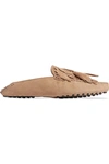 TOD'S GOMMINO EMBELLISHED FRINGED SUEDE SLIPPERS