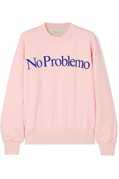 Aries No Problemo Flocked Cotton-fleece Sweatshirt In Pastel Pink