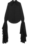 SAINT LAURENT RUFFLED SILK-CHIFFON BLOUSE