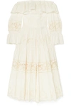 DOLCE & GABBANA OFF-THE SHOULDER TIERED BRODERIE ANGLAISE COTTON-BLEND POPLIN MIDI DRESS