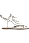 GIANVITO ROSSI TENNIS CRYSTAL-EMBELLISHED MIRRORED-LEATHER SANDALS