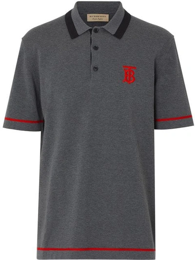 Burberry Monogram Motif Tipped Cotton Jersey Polo Shirt In Grey
