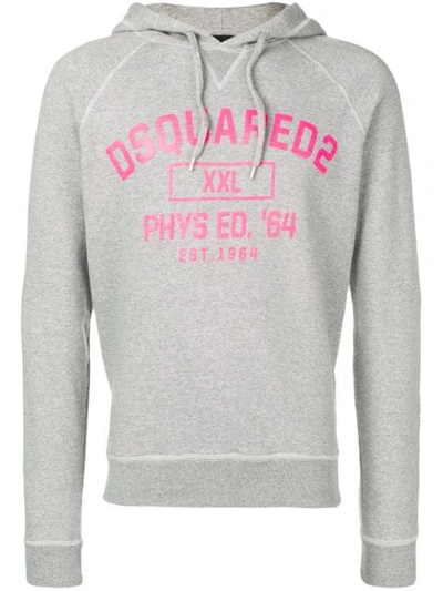 Dsquared2 Logo Print Cotton Sweatshirt Hoodie In Grigio