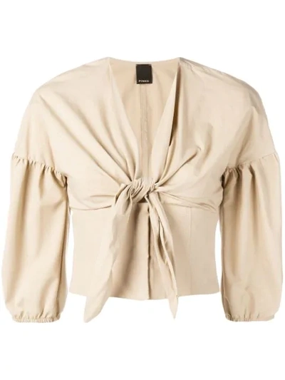 Pinko Caterina Front Knot Blouse In Neutrals
