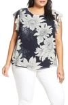 VINCE CAMUTO PAGODA BLOSSOMS FLUTTER SLEEVE BLOUSE,9229082