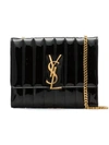 SAINT LAURENT BLACK VICKY QUILTED PATENT LEATHER CROSS BODY BAG