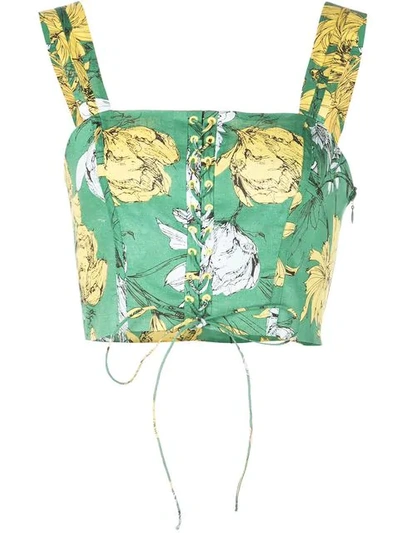 Alexis Kiddo Floral-print Sleeveless Lace-up Crop Top In Green