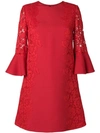 VALENTINO VALENTINO FLORAL LACE PANEL SHIFT DRESS - 红色