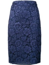 VALENTINO VALENTINO 花卉蕾丝铅笔半身裙 - PURE BLUE