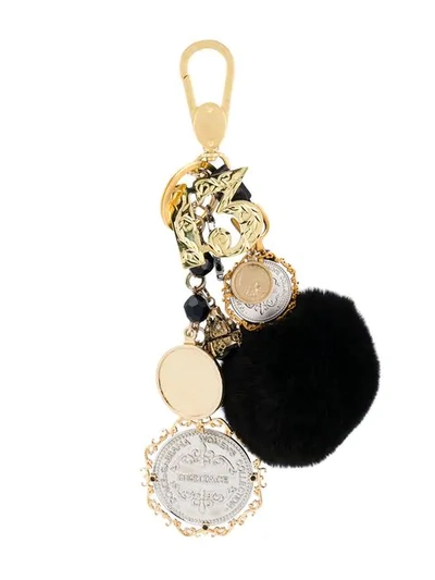Dolce & Gabbana Coin And Pompom Keyring In Black