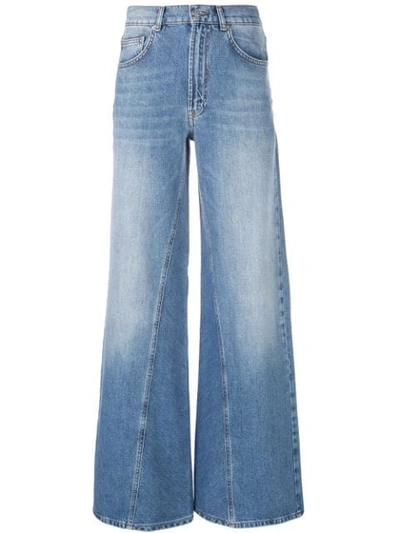 Ganni Wide Leg Cotton Denim Jeans In Blue