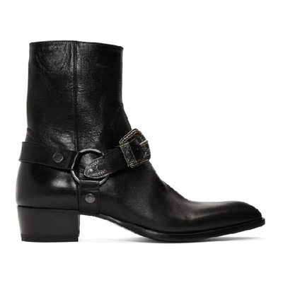 Saint Laurent Wyatt Western-buckle Leather Boots In Black