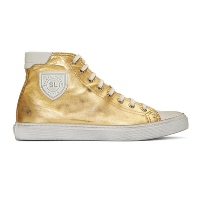 Saint Laurent Men's Bedford Metallic Leather High-top Sneakers In Gold