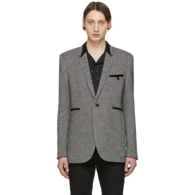 Saint Laurent Slim-fit Suede-trimmed Virgin Wool-blend Tweed Blazer In Gray