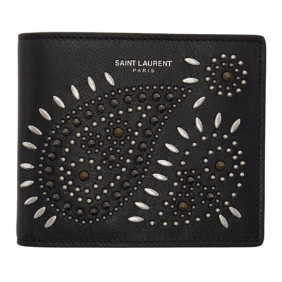 Saint Laurent Studded Paisley Bifold Wallet In 1000 Black