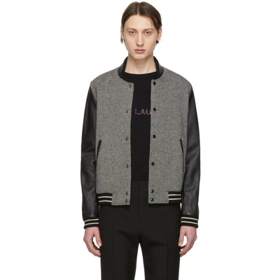 Saint Laurent Checkered Body Bomber Jacket In Black