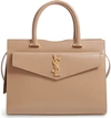 SAINT LAURENT UPTOWN SMALL CABAS LEATHER SATCHEL - BEIGE,55765303P0J