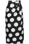 CAROLINA HERRERA GATHERED POLKA-DOT SATIN-JACQUARD MIDI SKIRT,3074457345619895962