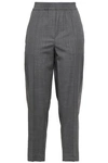 BRUNELLO CUCINELLI WOMAN BEAD-EMBELLISHED SATIN-TRIMMED WOOL TAPERED trousers DARK grey,GB 272216333696274
