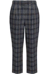 BRUNELLO CUCINELLI SEQUIN-EMBELLISHED CHECKED LINEN TAPERED PANTS,3074457345620302274