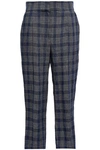 BRUNELLO CUCINELLI BRUNELLO CUCINELLI WOMAN CROPPED CHECKED LINEN TAPERED PANTS NAVY,3074457345620318869