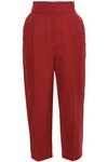 BRUNELLO CUCINELLI HERRINGBONE COTTON AND LINEN-BLEND TAPERED PANTS,3074457345620301758