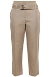 BRUNELLO CUCINELLI BRUNELLO CUCINELLI WOMAN CROPPED COTTON AND LINEN-BLEND GABARDINE STRAIGHT-LEG PANTS SAND,3074457345620310254