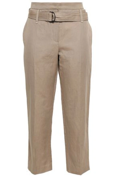 Brunello Cucinelli Woman Cropped Cotton And Linen-blend Gabardine Straight-leg Trousers Sand