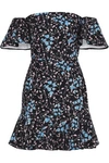 Saloni Woman Amelia Off-the-shoulder Ruffled Floral-print Cady Mini Dress Black In Black