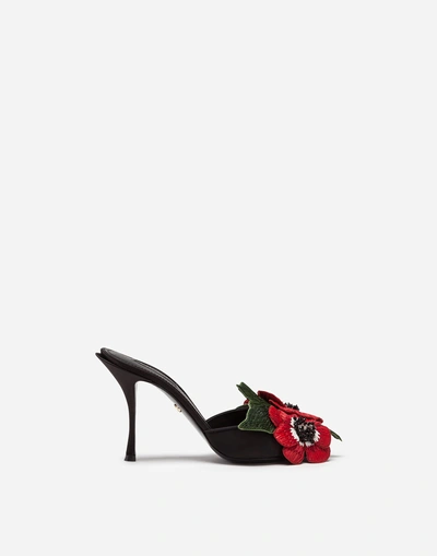 Dolce & Gabbana Keira Anemone Raffia And Satin Mules In Black