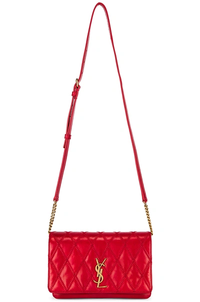 Saint Laurent Angie Quilted Lambskin Leather Crossbody Bag - Red In Rouge Eros