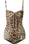 Dolce & Gabbana Embellished Leopard-print Underwired Swimsuit In Leopard Print