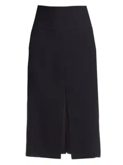 Akris High-waist A-line Leather-slit Wool Skirt In Black Paper