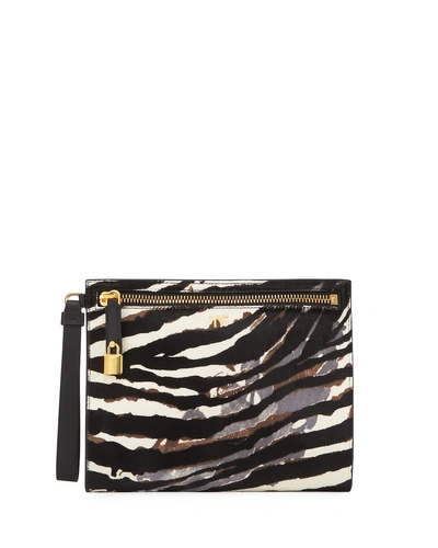 Tom Ford Zebra Baby Calf Wristlet Clutch Bag In White/black